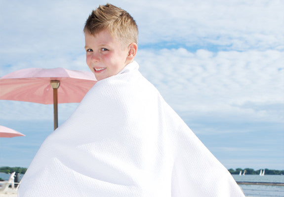 Kids Waffle Weave Swim Towel...with Snaps - White